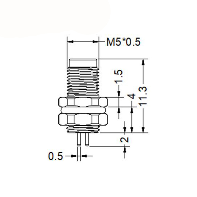 M5 4pins A code male straight rear panel mount connector,unshielded,insert,brass with nickel plated shell